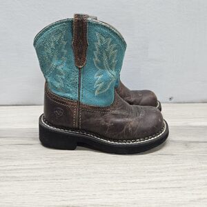 Ariat Little Boys Teal Leather Boots Size 9 Western Slip On Cowboy